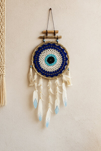 Home Nazarlık Örgülü Düş Kapanı , Tüylü Dream Catcher Rüya Kapanı 70x22 cm