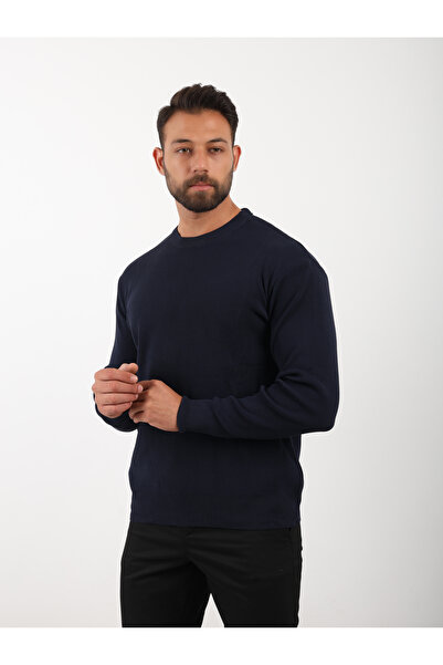 VALERO Men's Standard Fit Regular Cut Crew Neck Navy Blue Knitwear Sweater