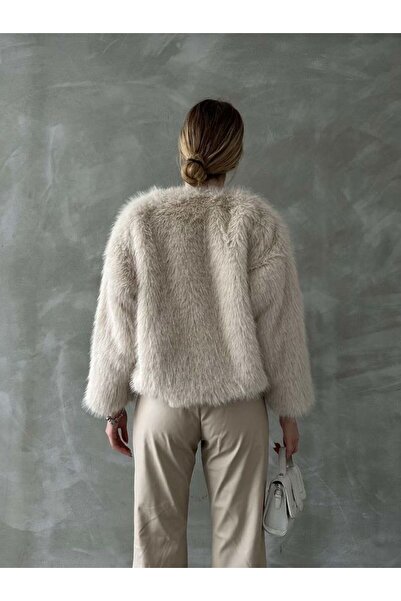 MODA Stone Color Faux Fur Coat