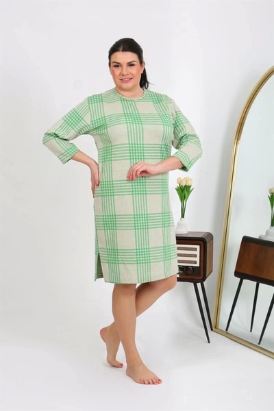 emosavm Fashion Women's Plus Size Combed Cotton Nightgown Home Dress Green
