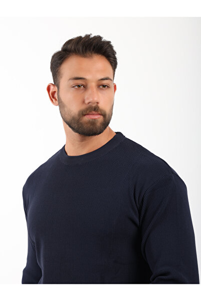 VALERO Men's Standard Fit Regular Cut Crew Neck Navy Blue Knitwear Sweater