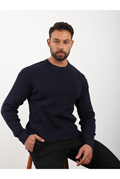 VALERO Men's Standard Fit Regular Cut Crew Neck Navy Blue Knitwear Sweater