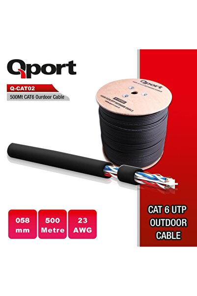 CT STONES كابل Qport Q-Cato2 Cat6 23 Awg Utp للاستخدام الخارجي بطول 500 متر