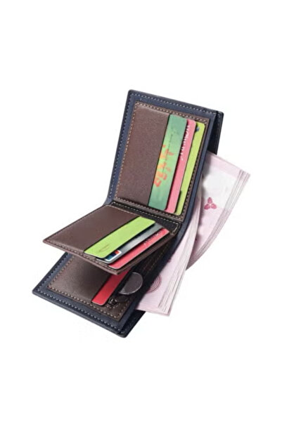 Fstyle Men's Short Wallet, PU Leather Bifold Wallet with 8 Card Slots, ID Card Holder for Business and Travel