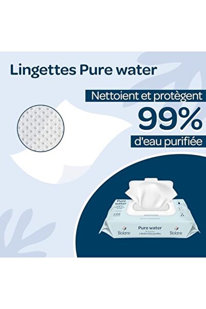 Biolane - Pure Water Cleansing Baby Wipes - Pack of 3x48 (144 Wipes)