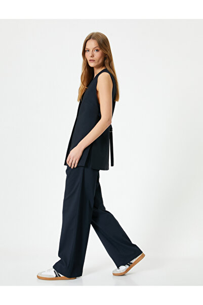 Koton Довгий тканинний жилет без рукавів, на ґудзиках, зручний крій