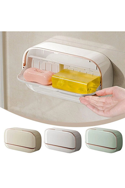 btm home Dozator de săpun solid cu capac – cu auto-drenare, cutie igienică pe...