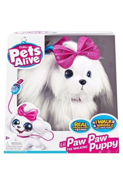 Zuru Interactive Toy Puppy, Paw Paw the Walking Puppy, Zuru, White/Pink, with Sounds