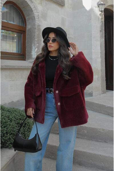 Havoş Plum Alpaca Fur Short Coat