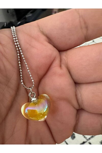 Herşey Nota قلادة نسائية على شكل قلب من الكريستال الأصفر - تصميم لامع وأنيق