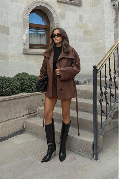 Havoş Brown Coburn Belted Trench Coat Shorts Set