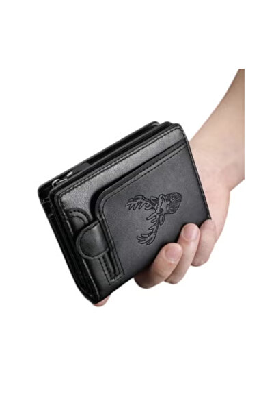 Fstyle New Men's Vintage Style Deer Head Design Wallet, Multifunctional Practical Zipper Wallet, Multi-slots