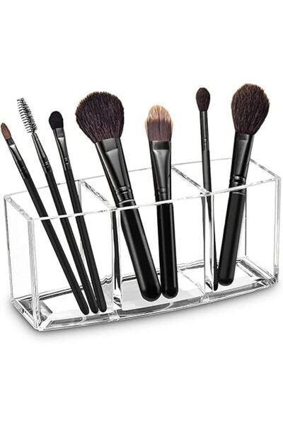 Generic Sunnyrobby Acrylic Makeup Brush Organizer Clear Cosmetic Storage with 3 Slots Eye Liner Display Hold