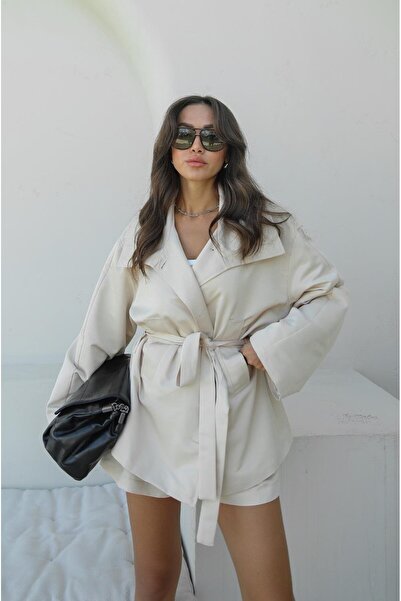 Havoş Beige Coburn Belted Trench Coat Shorts Set