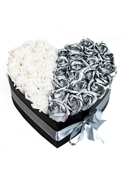 Colorissima Aranjament floral în formă de inimă, alb-gri, 26 cm,
