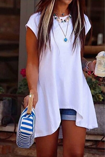 JANES Γυναικεία κοντομάνικη ασύμμετρη υφασμάτινη μπλούζα βισκόζης