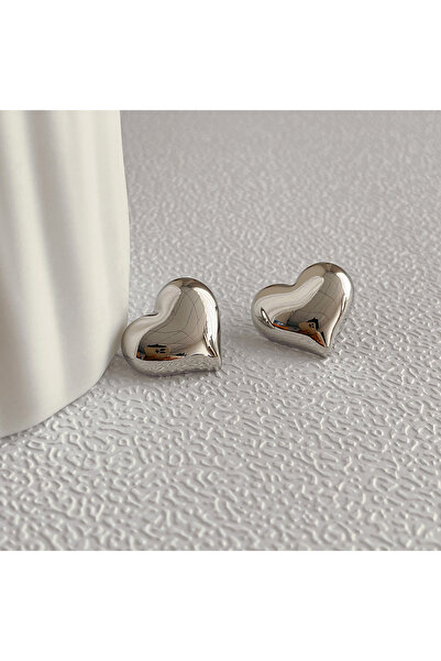 Choice silver Minimalist Silver Color Smooth LOVE Heart Stud Earrings for Wom...