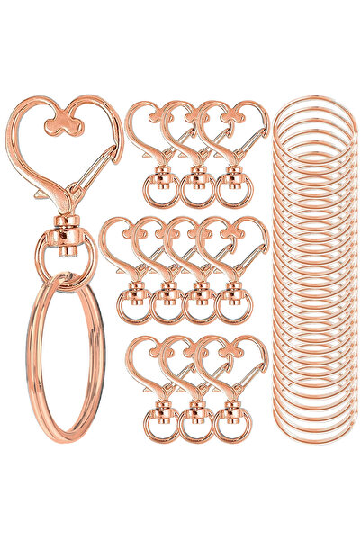 Choice 20PCS Pink 20pcs Heart Shaped Swivel Snap Hooks with Key Ring Metal Ke...