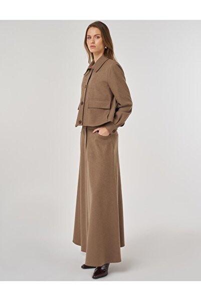 Kayra Wool Content Skirt Suit Mink
