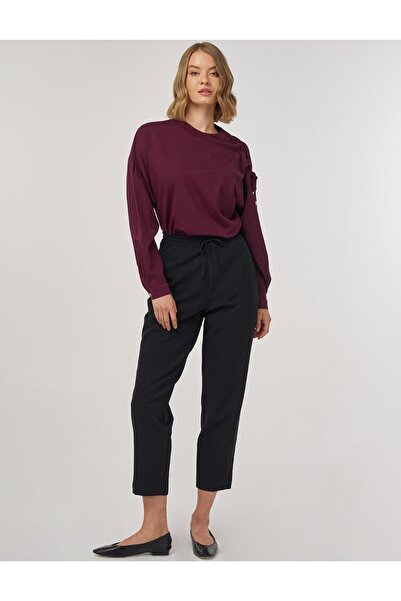 KYR Παντελόνι με ελαστική μέση άνετο κοψίματο μαύρο