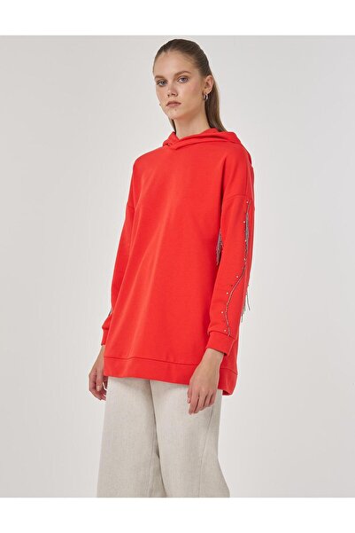 Kayra Hooded Three Thread Sweatshirt Red