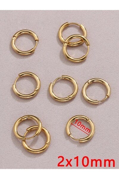 Choice 2x10mm 10pcs Gold Color Stainless Steel Ear Hoop Earrings Women Earrin...