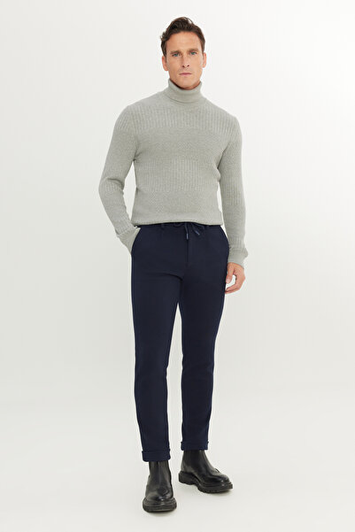 ALTINYILDIZ CLASSICS Чоловічі темно-сині брюки Slim Fit з вузьким кроєм, зав'язкою на талії та бічними кишенями, еластичні, повсякденні
