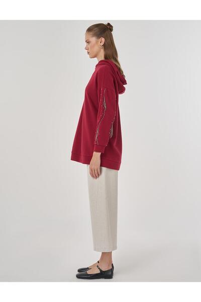 Kayra Kapüşonlu Üç İplik Sweatshirt Bordo