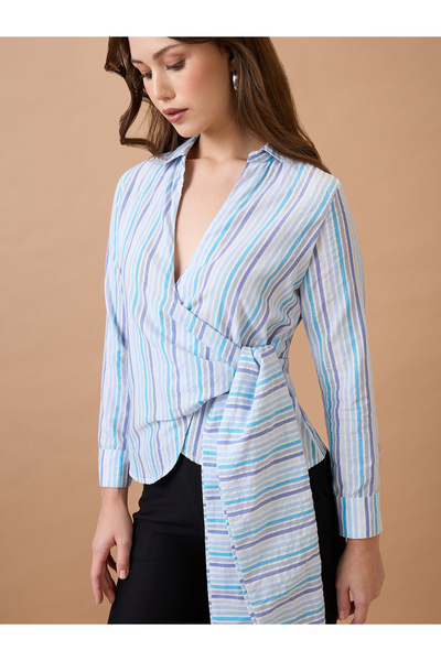 Globus By Styli قميص عمل مخطط باللون الأزرق