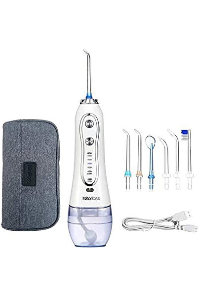 Youtrico جهاز تنظيف الأسنان بالماء اللاسلكي المحمول سعة 300 مل مع 5 أوضاع تنظيف و6 رؤوس نفث