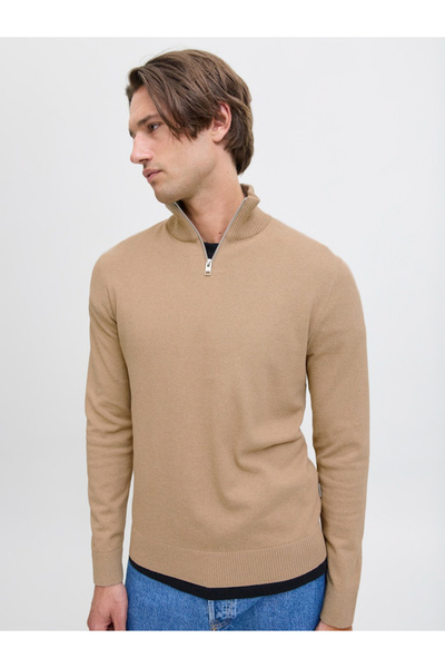 REBEL By Styli JREBCALLUM Flat Knit Half-Zip Sweater