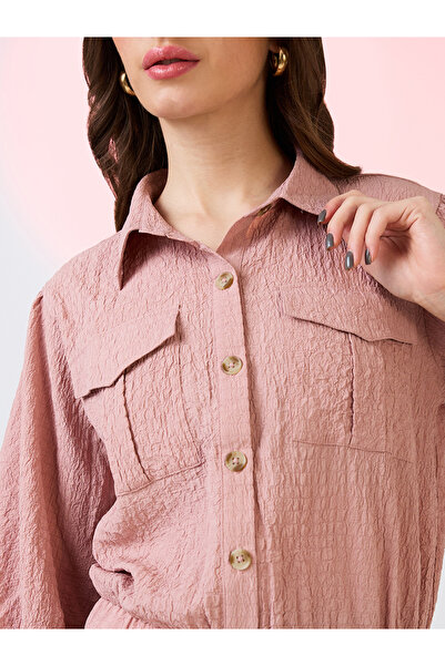 Globus By Styli Pink Textured Shirt with Utility Pockets