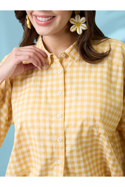 Globus By Styli Yellow Gingham Checked Boxy Shirt