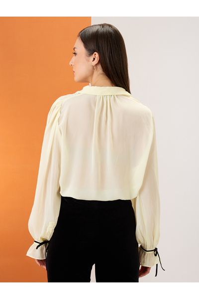 Globus By Styli Yellow Collared Neck Tie Chiffon Shirt