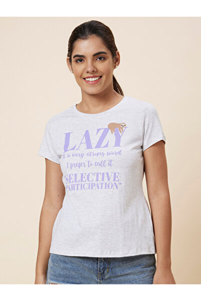 Globus By Styli Grey Regular Fit Printed Cotton T-Shirt