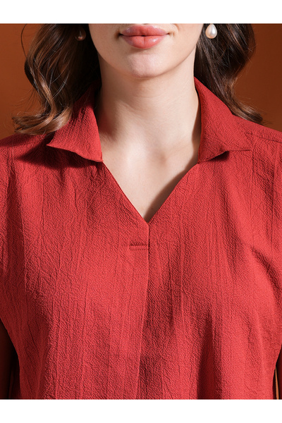 Globus By Styli Rust Open Collar Workwear Shirt