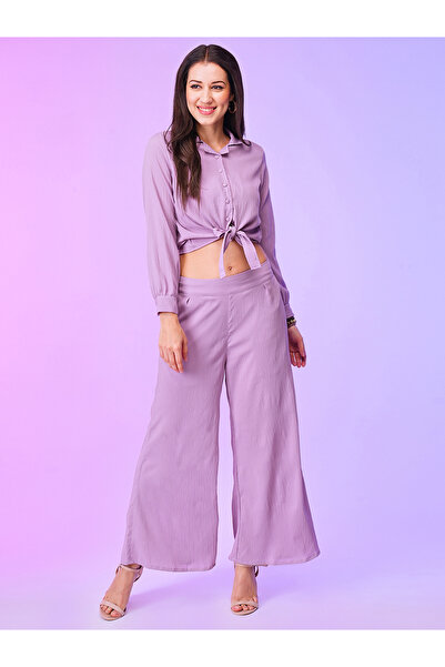 Globus By Styli Purple Front Tie Up Shirt and Palazzos Co-Ords