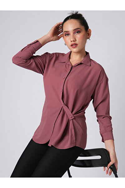 Globus By Styli Pink Solid Satin Relaxed Fit Shirt