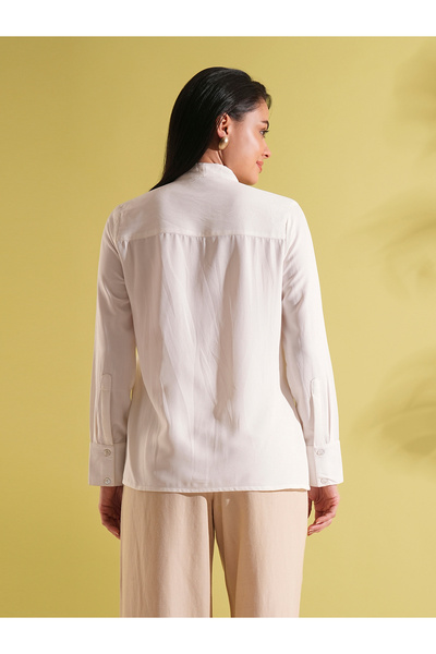 Globus By Styli White Tie-Up Neck Workwear Shirt