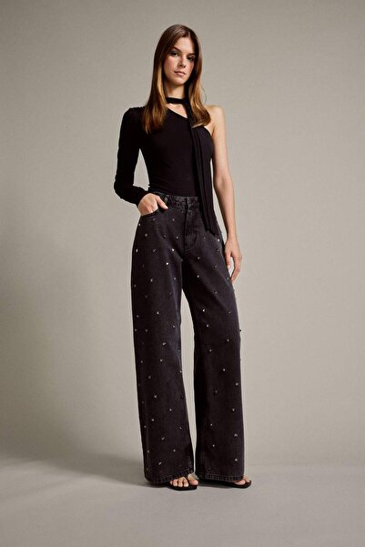 DeFacto Relax Fit Geniş Paça Taşlı Jean Pantolon G3601AX25AU