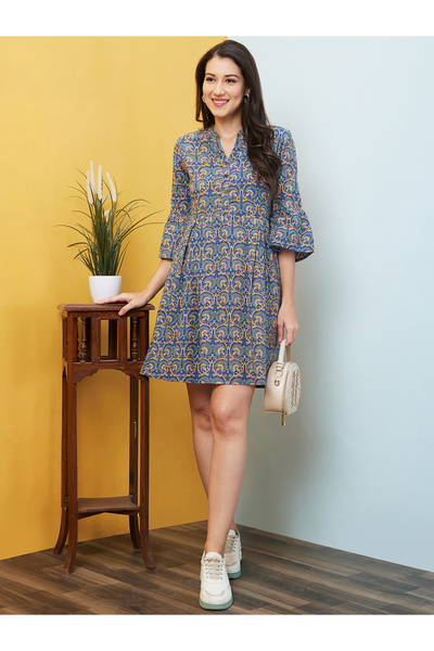 Globus By Styli Blue All Over Print Mini Dress