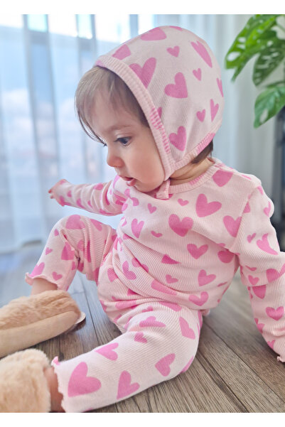 My Baby's World Loura (Lora) Hat Ribbed Patterned 3-Piece Baby Set with Tight...