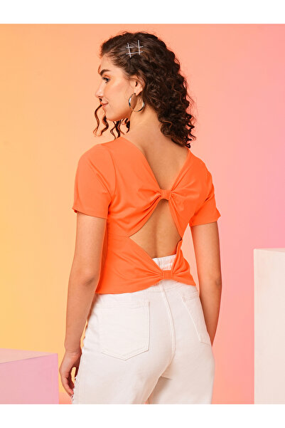 Globus By Styli Orange Bow Detail Styled Back Crop Top