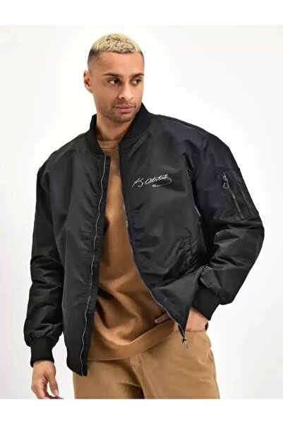 LUMİART Унісекс довгий рукав з принтом бомбер куртка - чорний