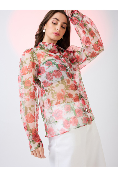 Globus By Styli Multi Floral Print Organza Shirt