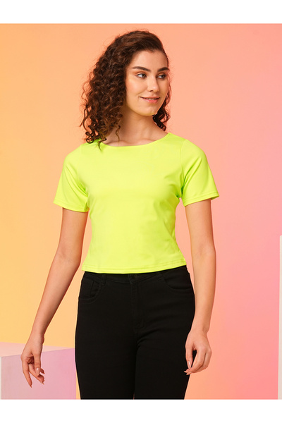 Globus By Styli Neon Green Bow Detail Styled Back Crop Top
