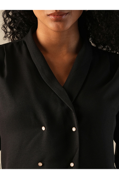 Globus By Styli Black Double Breasted Workwear Blazer Shirt