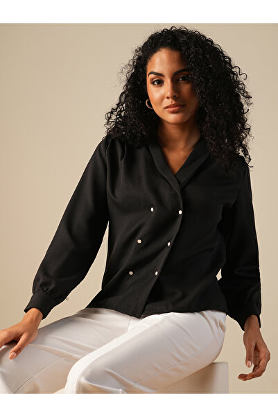 Globus By Styli Black Double Breasted Workwear Blazer Shirt