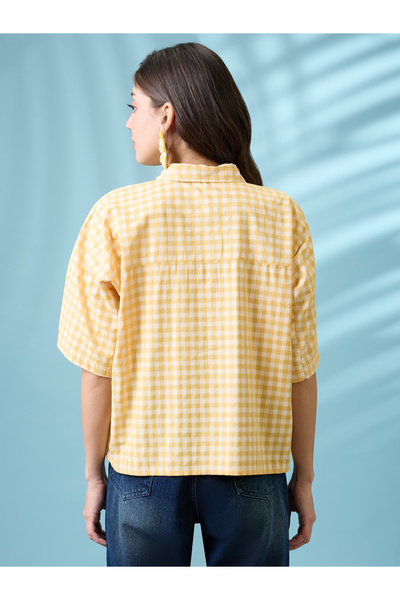 Globus By Styli Yellow Gingham Checked Boxy Shirt