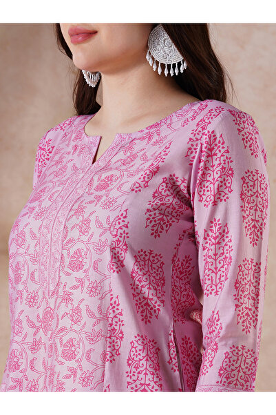 Globus By Styli Pink High-Low Hem Kurta and Pants Set